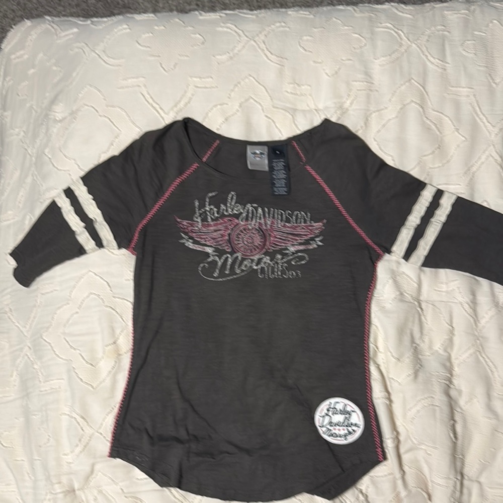 Harley-Davidson Gray Long Sleeve Tee with Vintage Sporty Design
